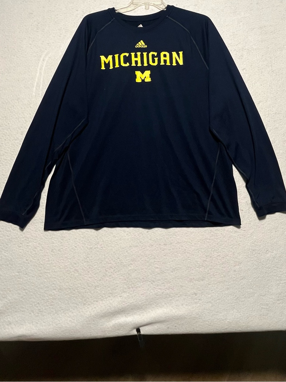 adidas Navy Long-Sleeve Michigan Performance Tee with Yellow Logo